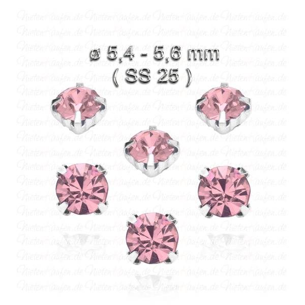 Roséfarbene Kristall Strasssteine zum Aufnähen mit Fassung ( SS25 )