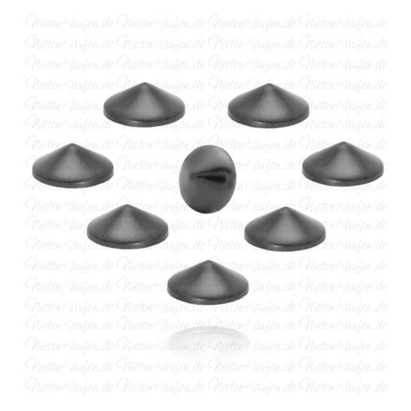 6mm Schwarze Kegelnieten - Spitznieten - Klebenieten - Bastelnieten - Nieten zum Aufkleben - Bügelnieten - Nieten zum Aufbügeln