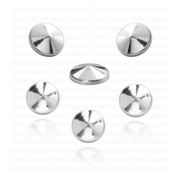 Hotfix Kegelnieten zum Aufbügeln in Silber 12 mm