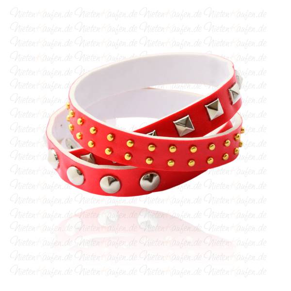 Leder Nietenarmband - Wickelarmband in Rot