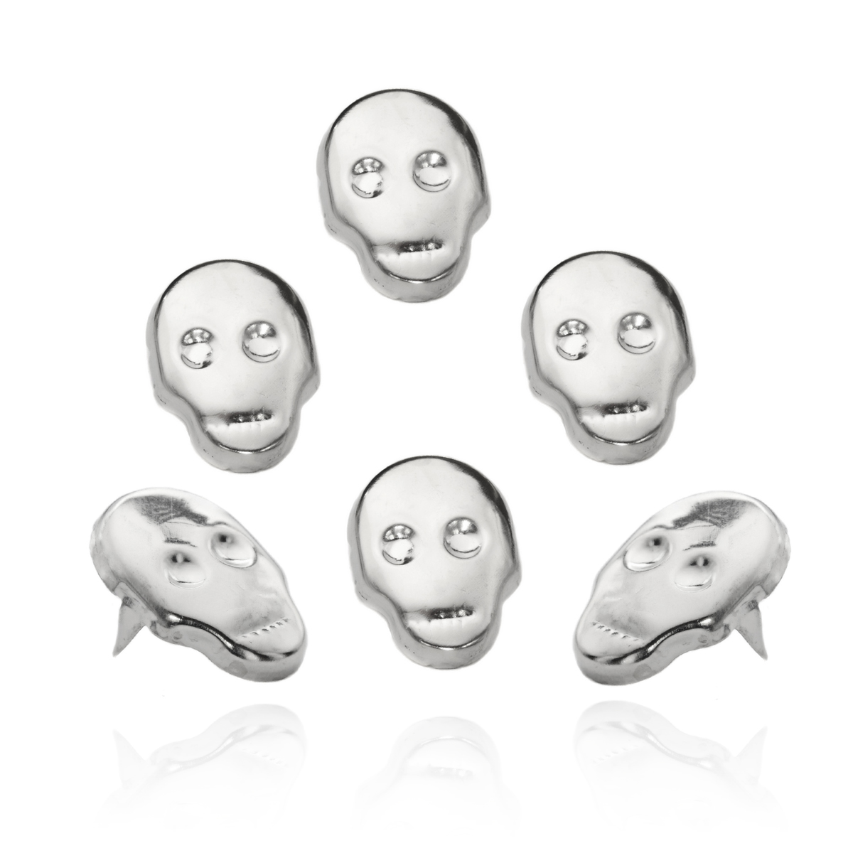 5 Ziernieten Totenkopf Skull massiv rund Kristall 15mm x 10mm silber schwarz 