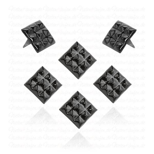 Nieten Quadrat in Schwarz mit 9 kleinen Pyramiden - 12 mm